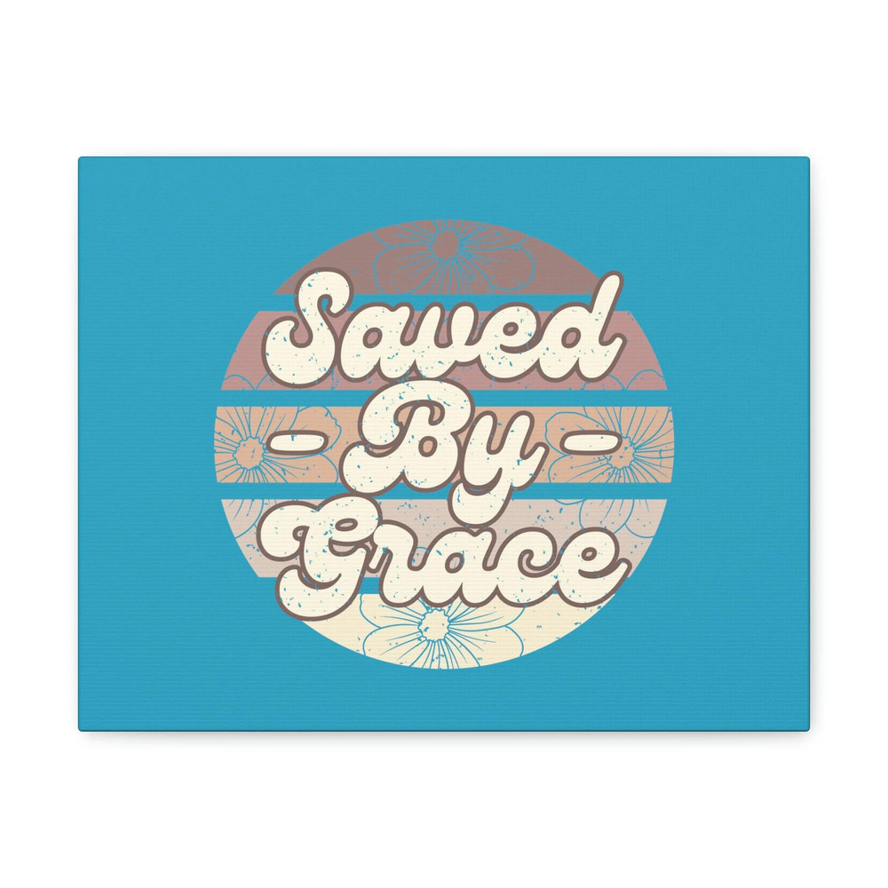 Scripture Walls Saved By Grace Ephesians 2:8 Circle Blue Christian Wall Art